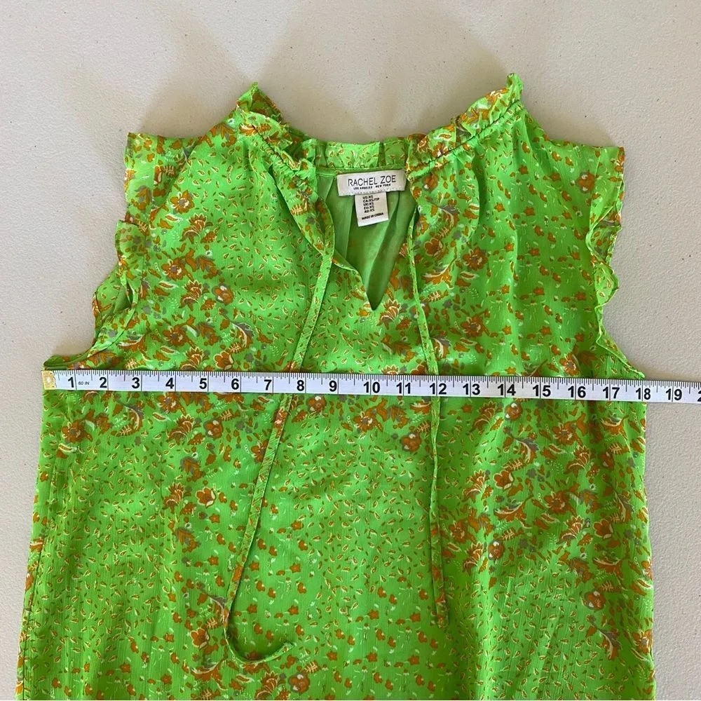 Rachel Zoe Neon Green gold orange paisley tie neck loose fit top Size XS - Image 7