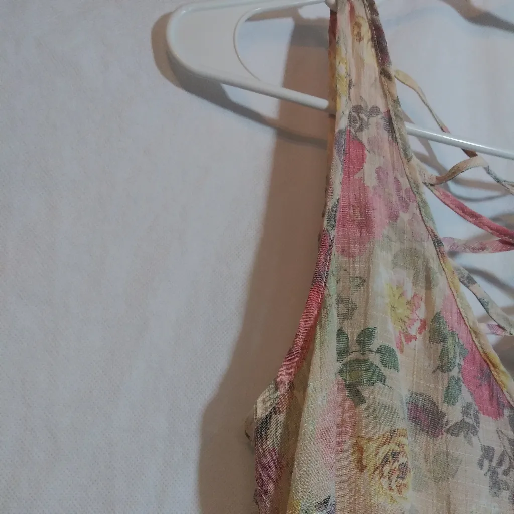 Eyelash Couture Floral Lace Trim Tank Top Crisscross Back Cottage Semi Sheer M - Image 4