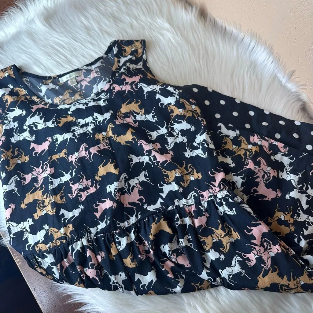 Anthropologie Porridge Petaluma Peep Hem Dress Navy Horse Print & Polka-Dot Hem - Image 13