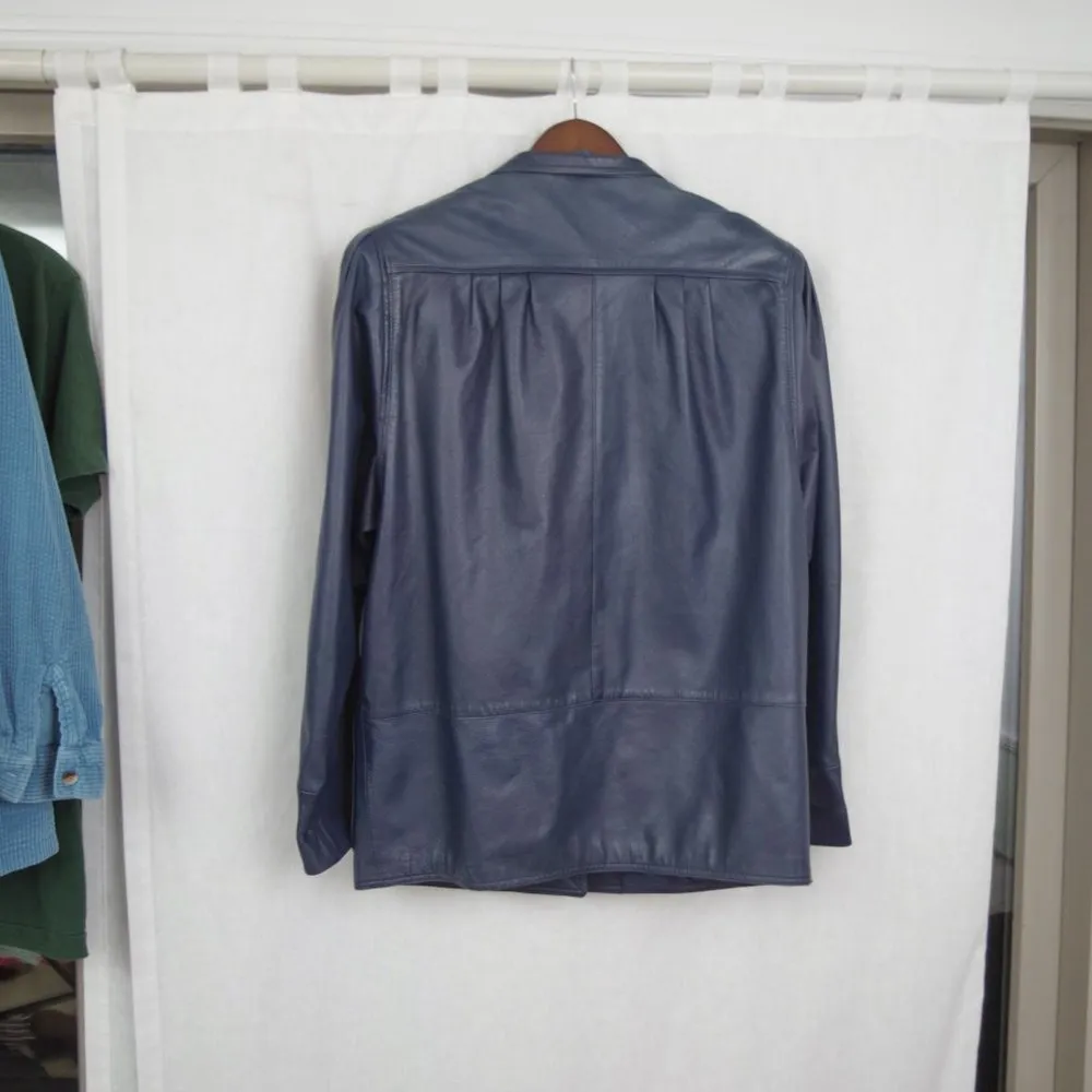 Leather  Italian Made Navy Vintage Jacket Size 8 - Image 11