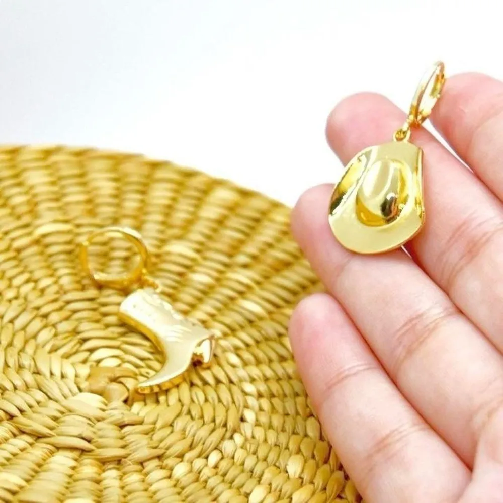 Cowboy Hat and Boot Earrings Gold - Image 3