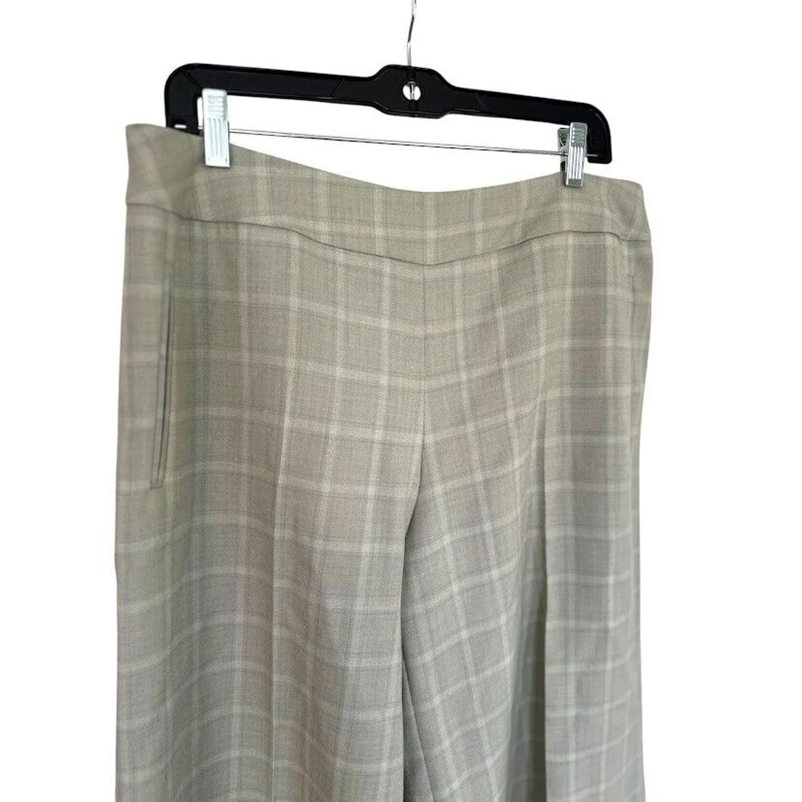 Harve Bernard Vintage Wide Leg Plaid Crop Wool Pants Green Tan Size 14 Academic - Image 2