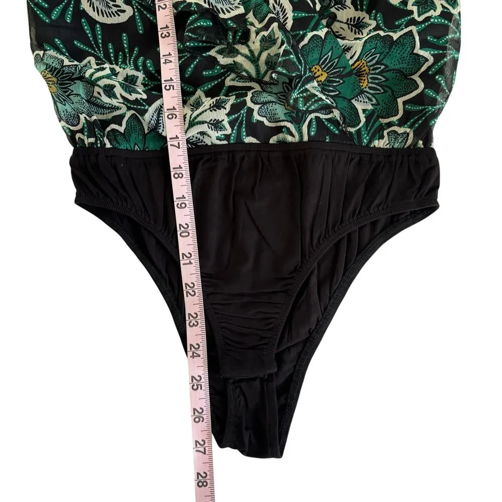 Band of the Free Bonnie Black Emerald Floral Long Sleeve Bodysuit Women’s XS Green - Image 4