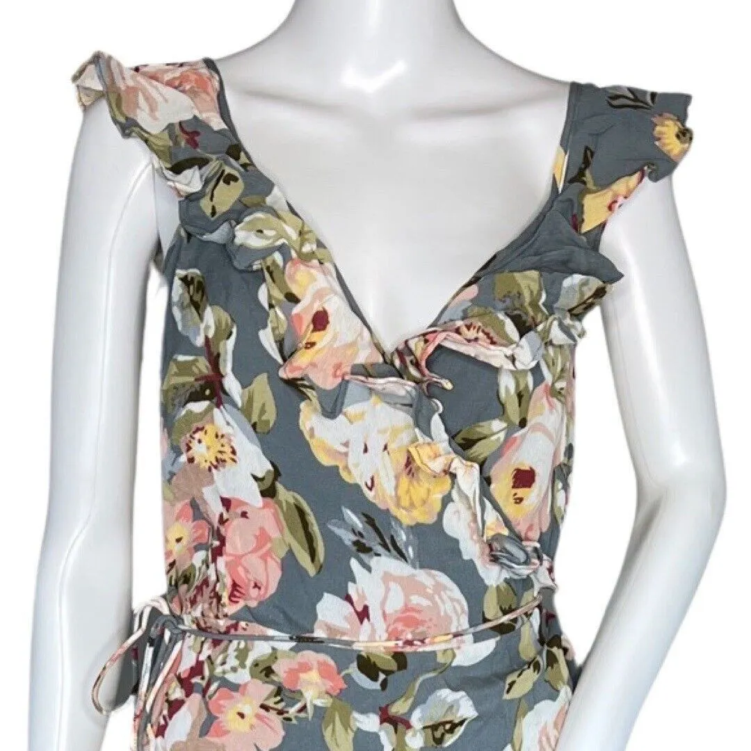 Privacy Please Dress Womens Large Gray Pink Fillmore Floral‎ Wrap Dress Ruffle - Image 5