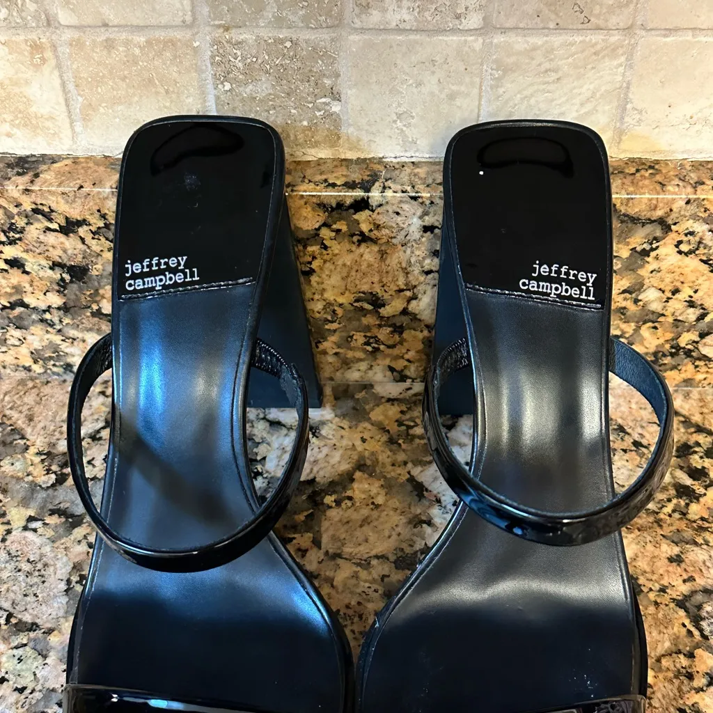 Jeffrey‎ Campbell Hustler Platform Sandal Patent Black Leather Women Size 11 - Image 8