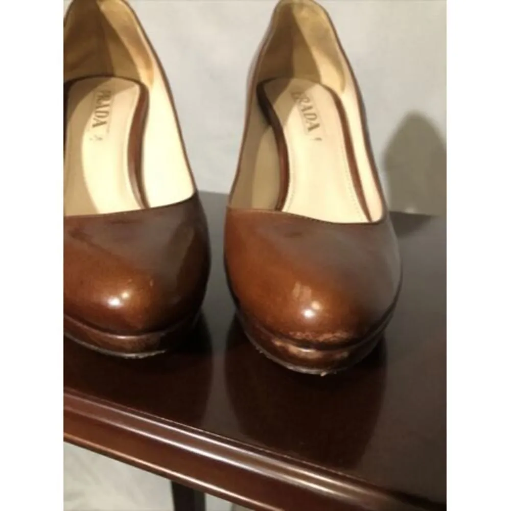 Prada Womens Brown Leather High Heel Pumps Size 37 - Image 12