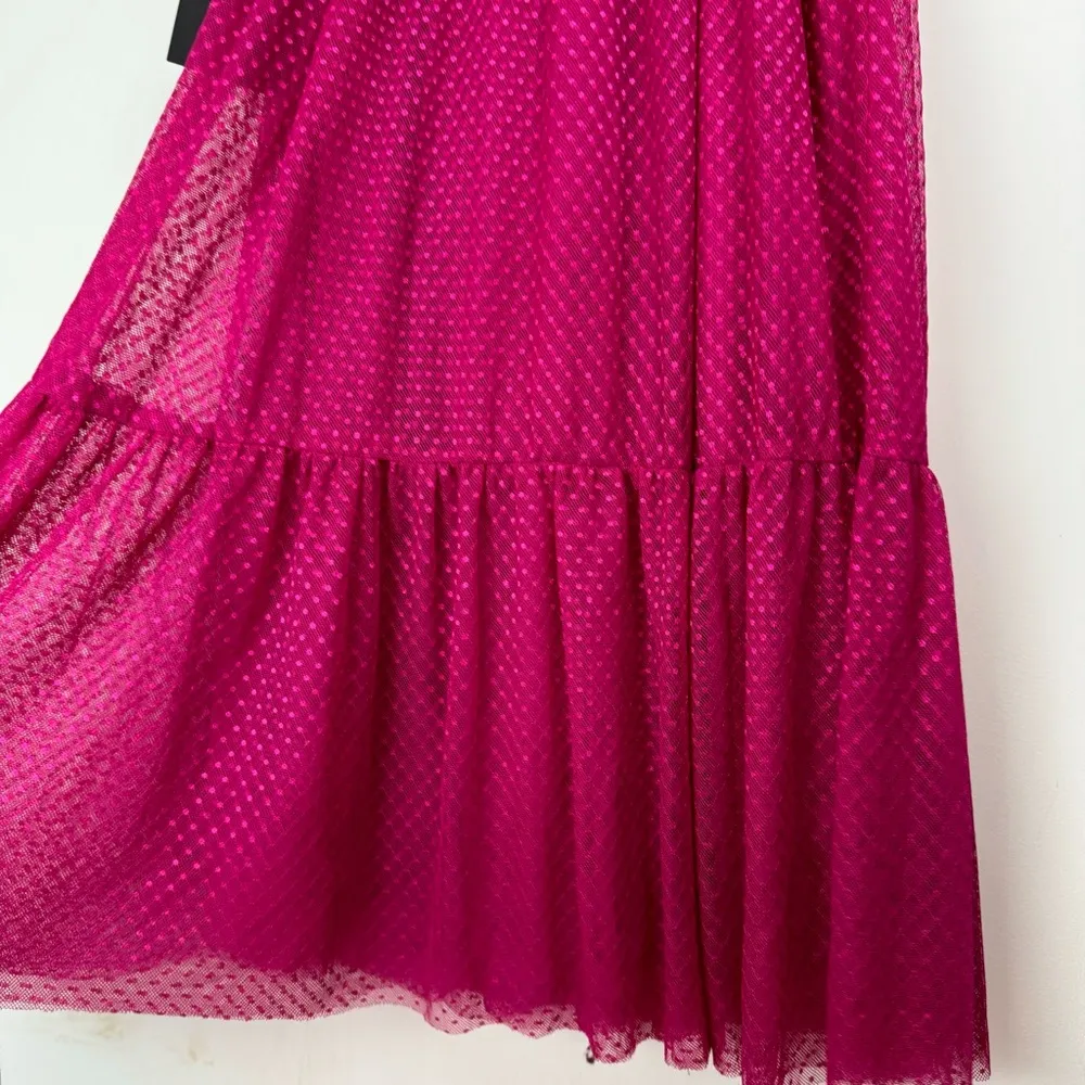 NWT Lulu’s Best Flirt Forward Magenta Shiny Mesh Tie Strap Midi Dress Sz Small - Image 16