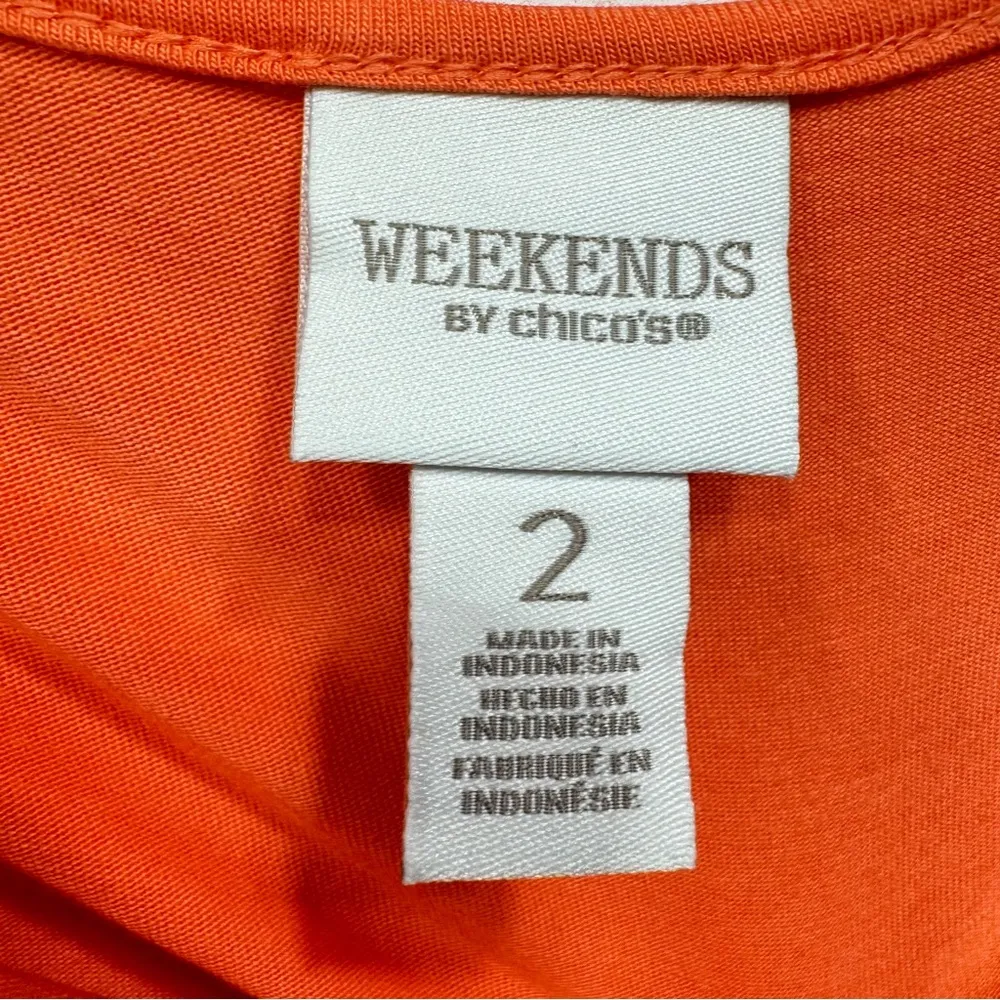 Chico’s Weekends Melon Orange Asymmetric Hem Jersey Knit Tunic with Pockets - Image 5