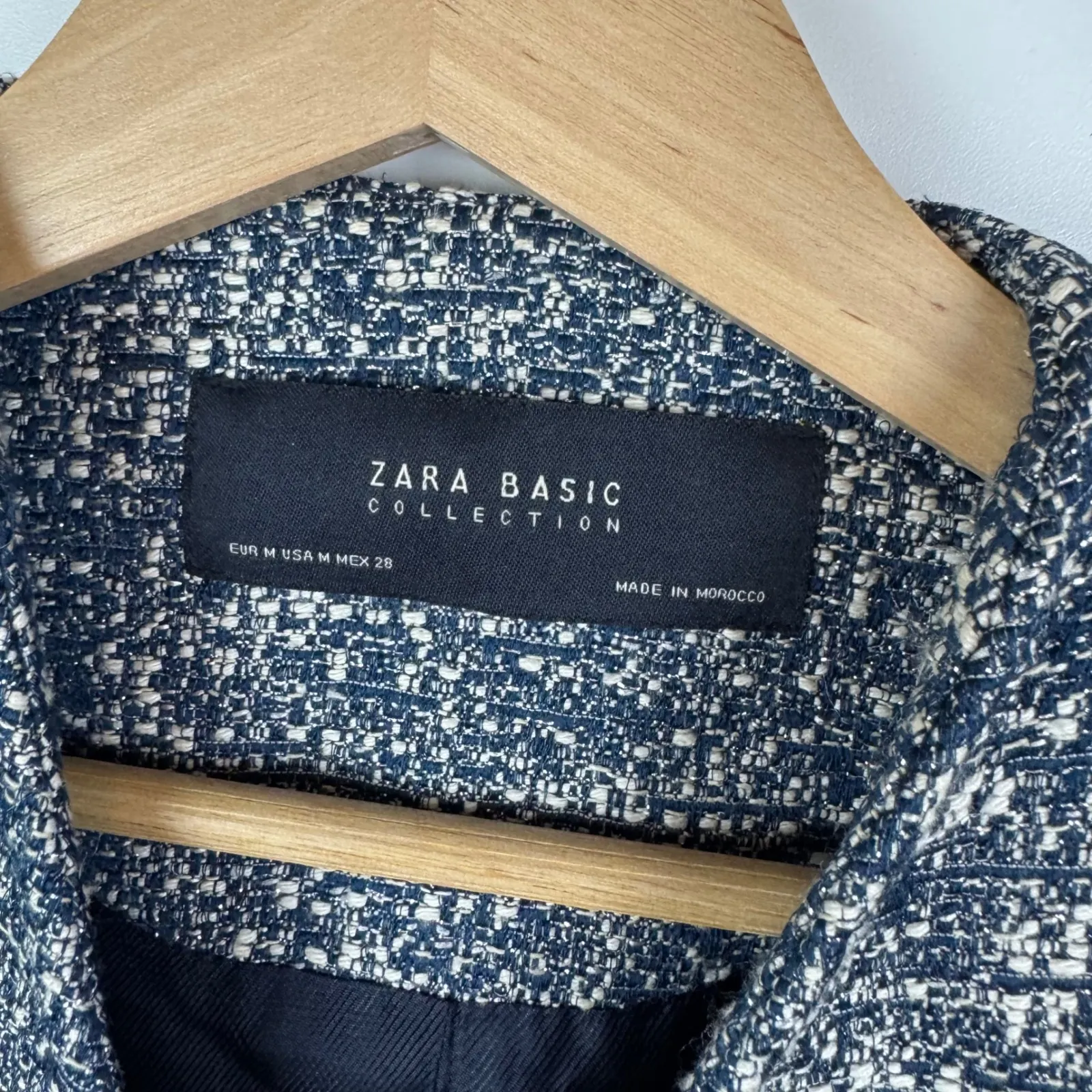 Zara Basic Collection Textured Knit Tweed‎ Blazer Jacket Medium Blue Office Chic - Image 6