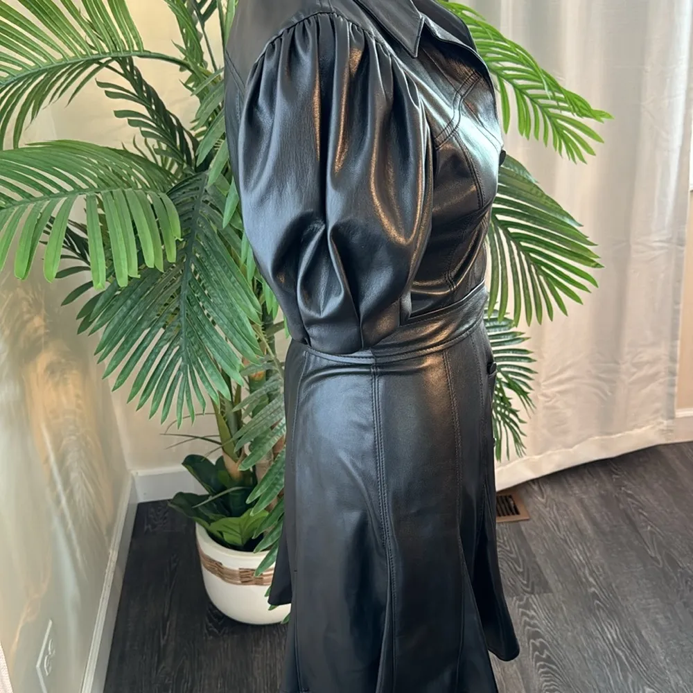 Alice + Olivia OFRA VEGAN LEATHER MINI DRESS WITH TIE BELT, Size 2, $465 - Image 10