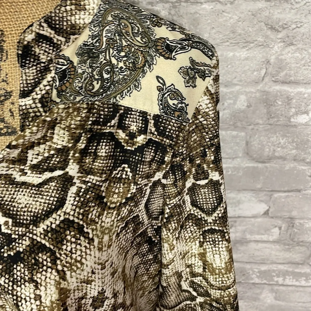 Figueroa & Flower Snake Paisley Print Mix Media Button Down Blouse Black - Image 2