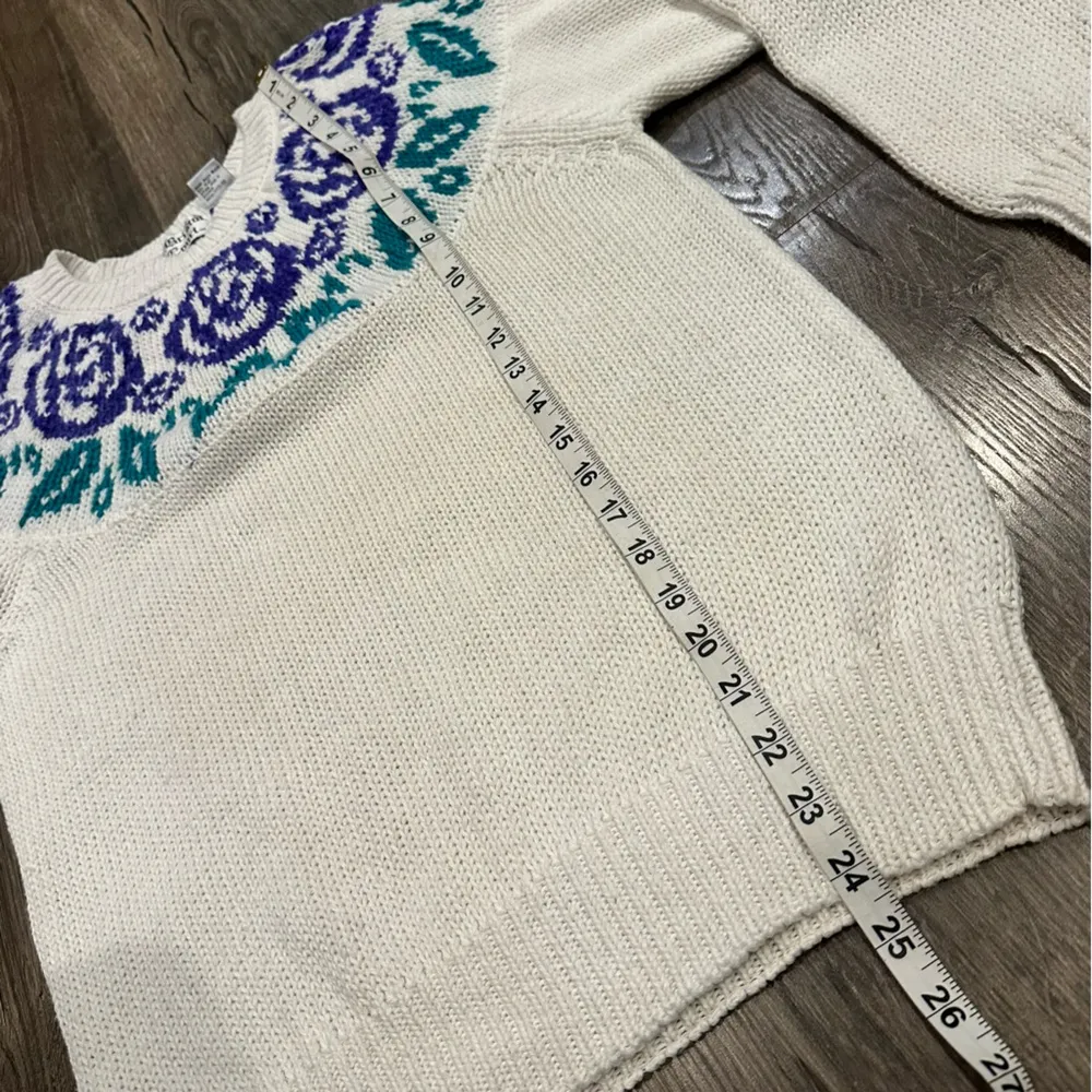 VTG Bristol Court Sweater Women's M Purple Teal Floral 90’s Retro Cottagecore Blue Size M - Image 8