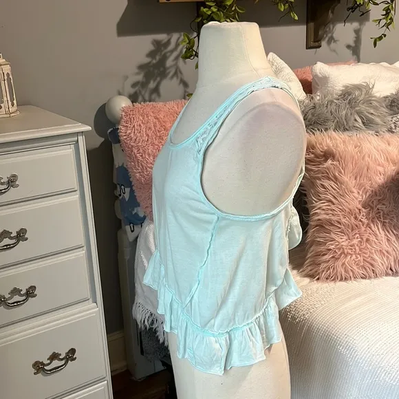 Hollister Crop Top Mint Green Wrap Back Tank Cotton Lace Womens Small Shirt - Image 2