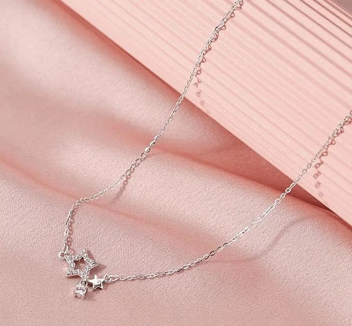 CZ Star Pendant Necklace for Women Silver - Image 4