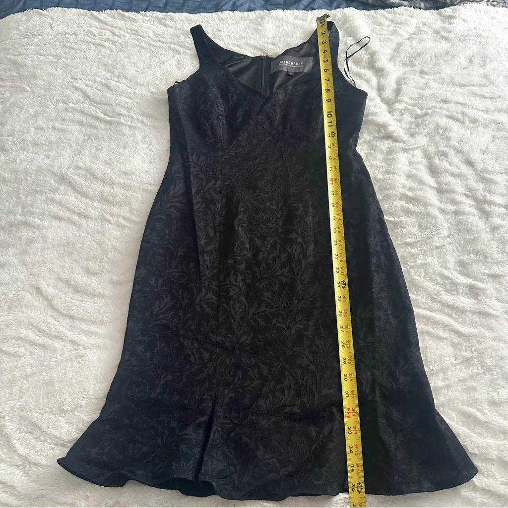 JAYGODFREY Size 8 Black Brocade Back Zip Scoop Neck Mini Dress LBD cocktails - Image 7