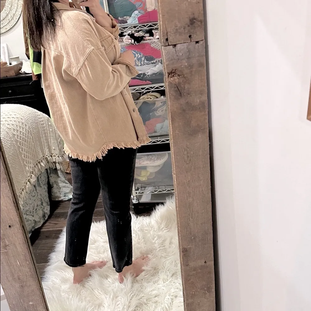 HEYSON Fringed Tan Jacket boho size snail oversized - Image 4