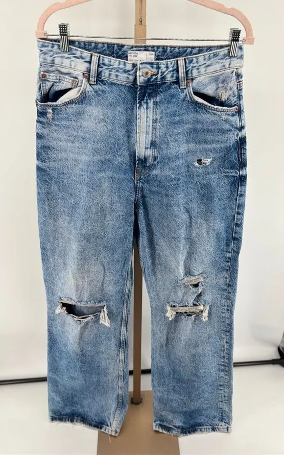 Bershka the 90’s wide leg distressed ripped denim Jeans Womens Size 10 - Image 1