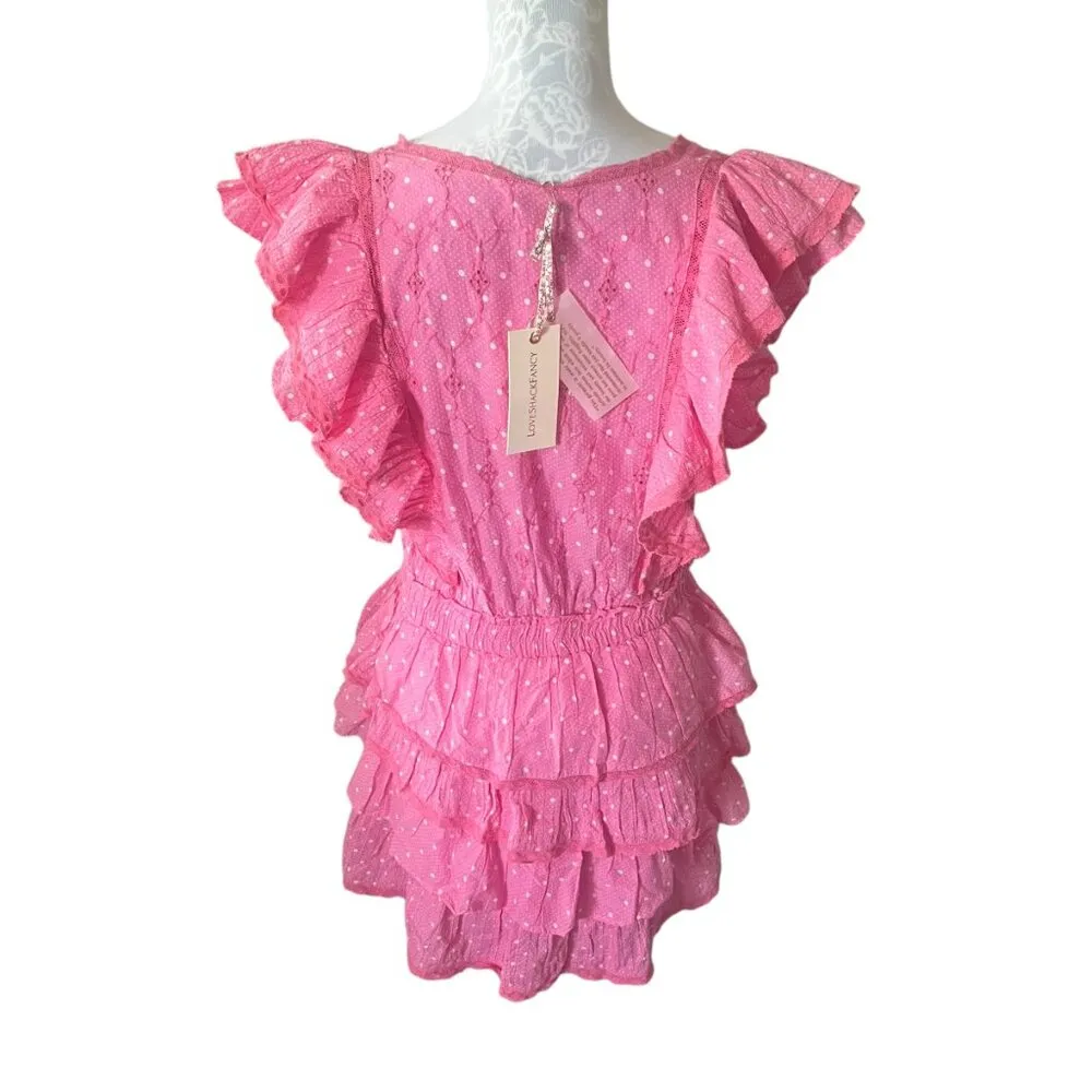 Love Shack Fancy Corelli Ruffled Mini Dress Tiered Large Hot Pink Cherry NWT - Image 3