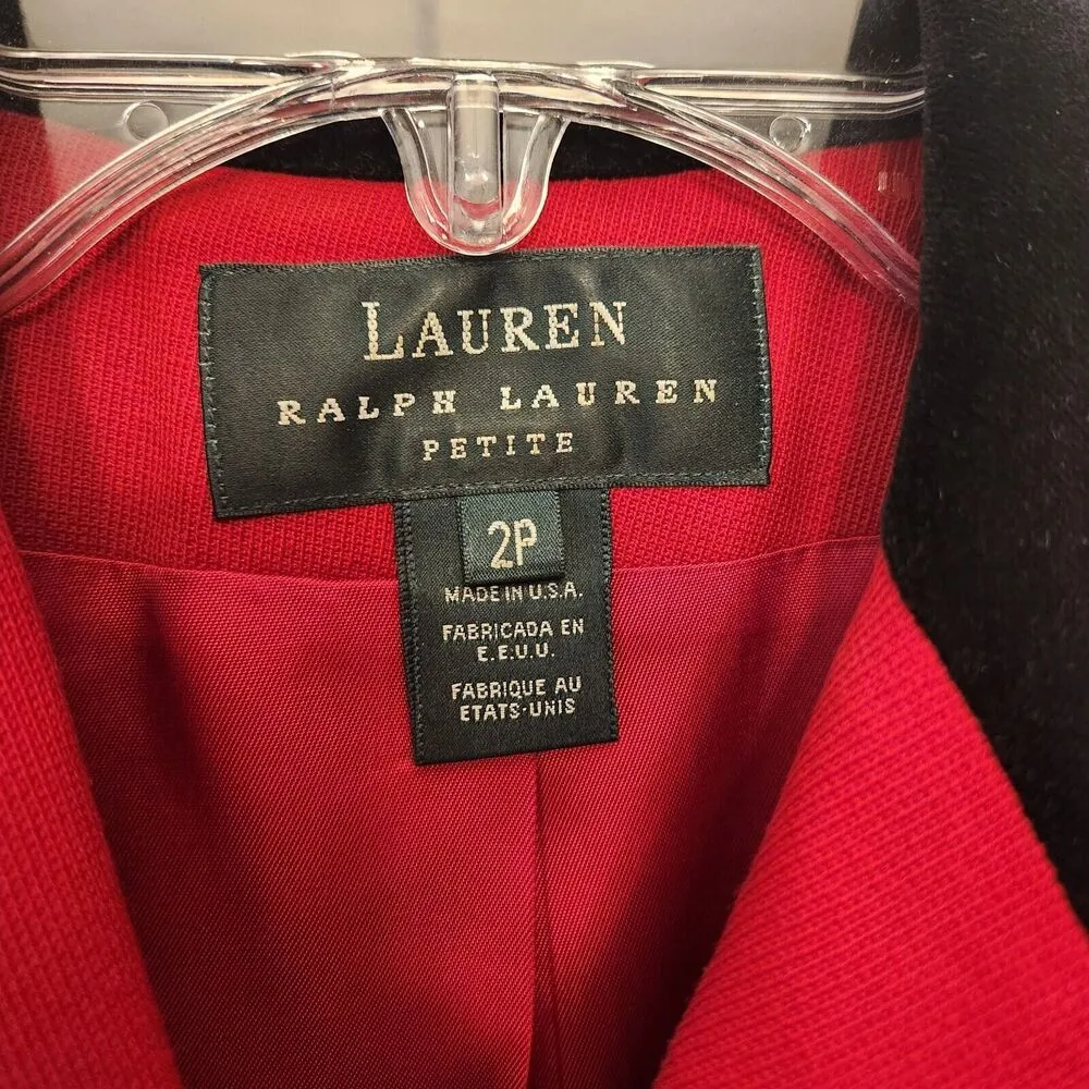 VTG RALPH LAUREN Red Wool Blazer Riding Equestrian Longline 90s Velvet USA Sz 2P - Image 3