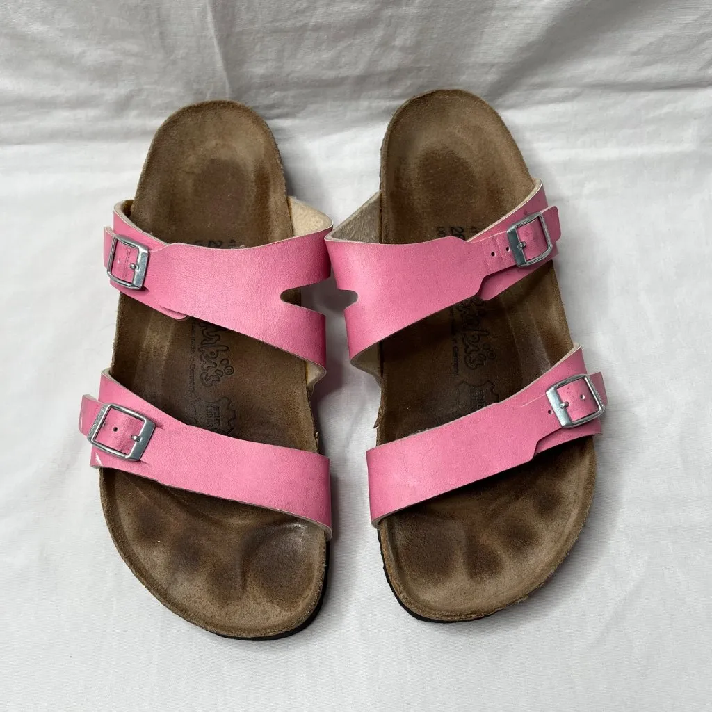 Birkis by Birkenstock Pink Leather Footbed Sandals 41 EU 10 US Narrow - Image 3