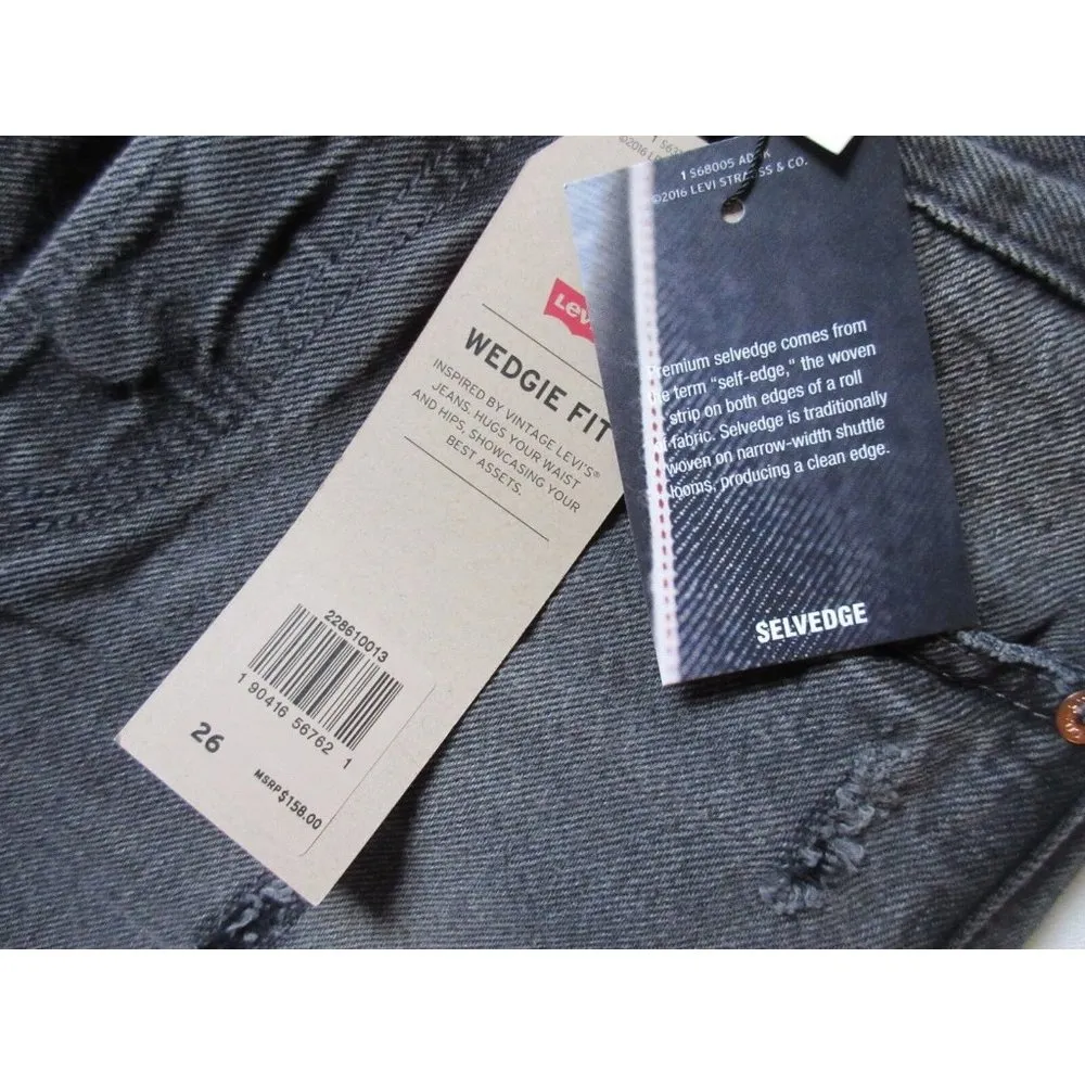 NWT Levi's Wedgie in Grey Tumble Destroyed Selvedge High Rise Raw Hem Jeans 26 - Image 6