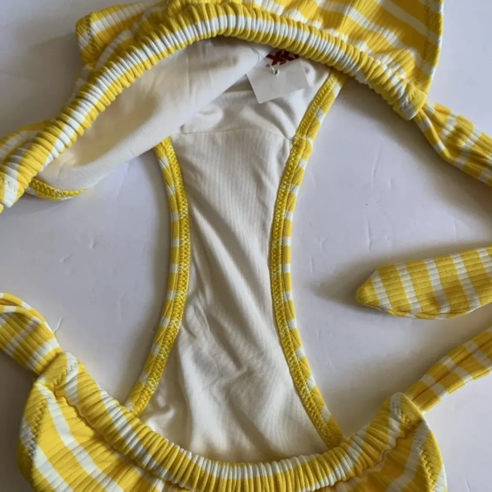 Aerie yellow white stripe swim cheeky bikini bottom XL New small spot see photo - Image 6