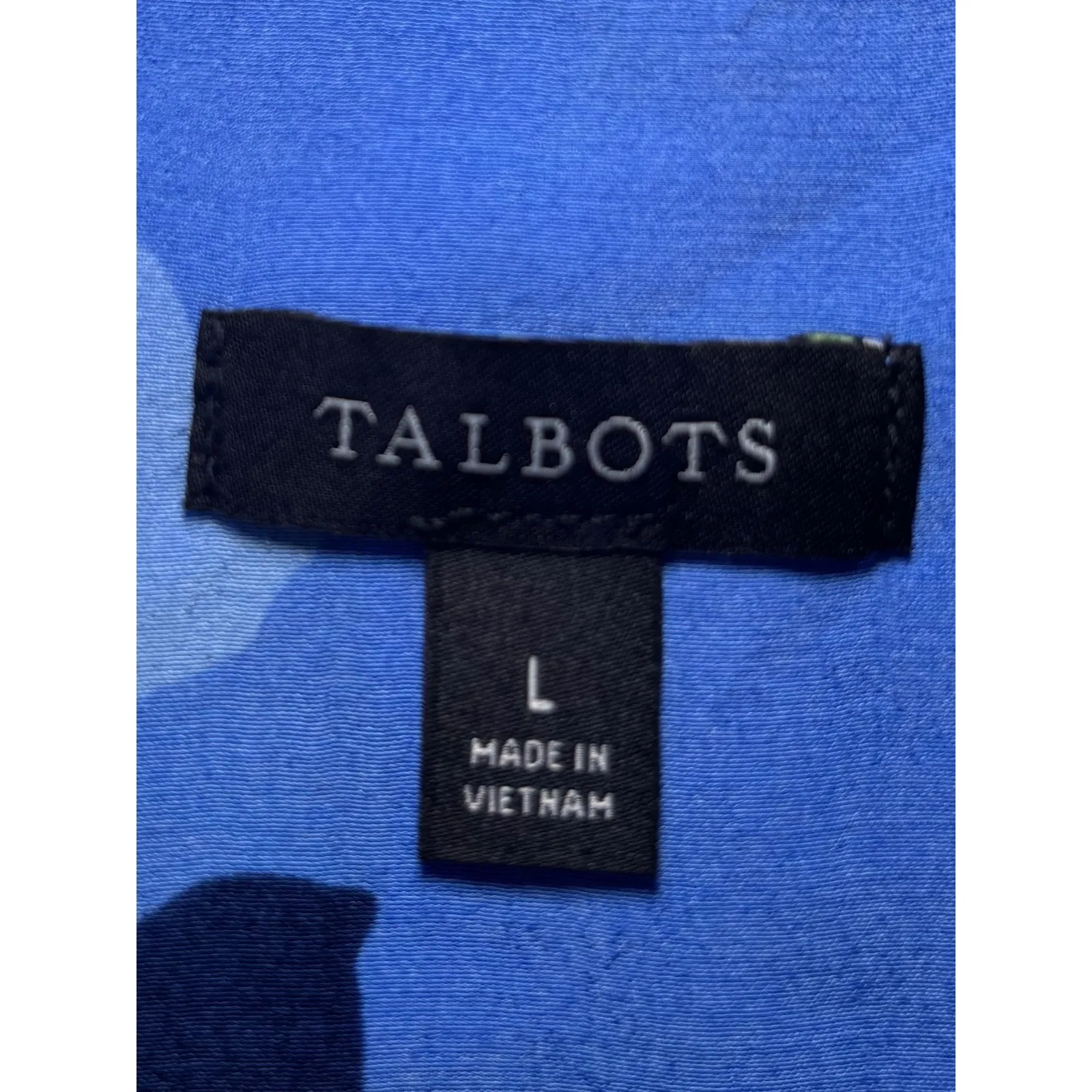 Talbots Blue Ruffle Trim Popover Floral Top Blouse Large Half-Placket Buttons - Image 5