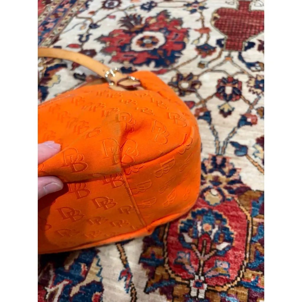 Dooney & Bourke Orange DB Logo Jacquard Satchel Bag Leather Trim Medium Purse - Image 4