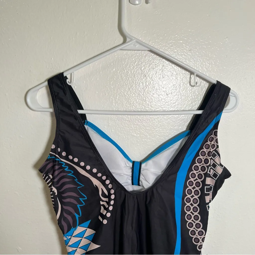 One Piece Swimsuit Black Blue Beige Geometric M Size M - Image 7