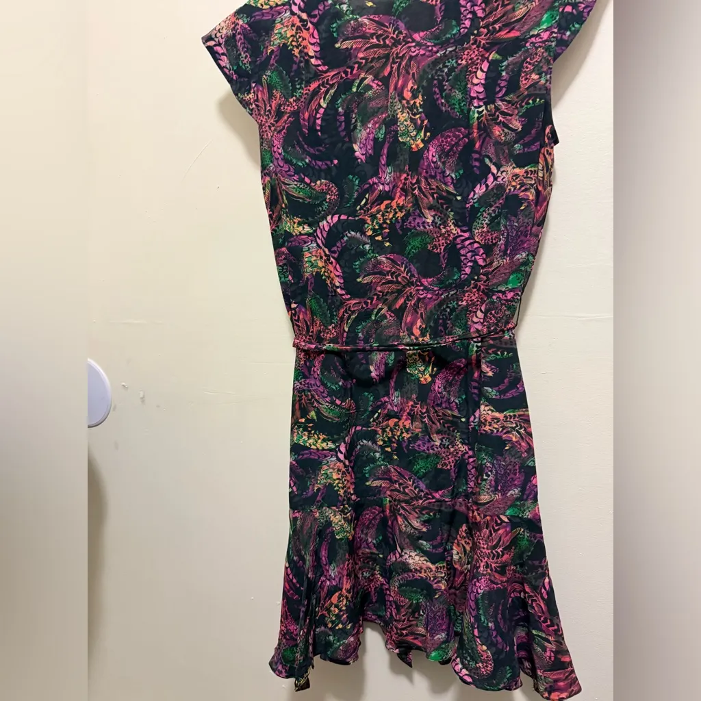 Saloni Rainbow Seagrass Fleur Ruffle Floral Tie Belt Silk Dress - Image 5