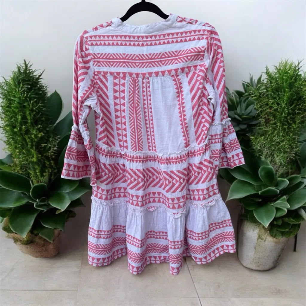 Mi Ami Tiered Pink and White Mini Dress Medium - Image 3