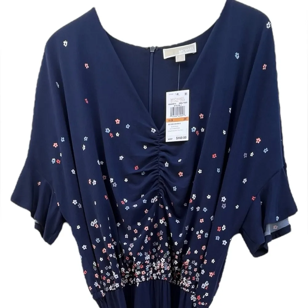 MICHAEL‎ KORS Belted Floral Bell Sleeve V Neck Wide Leg Evening Jumpsuit Size 3X - Image 2