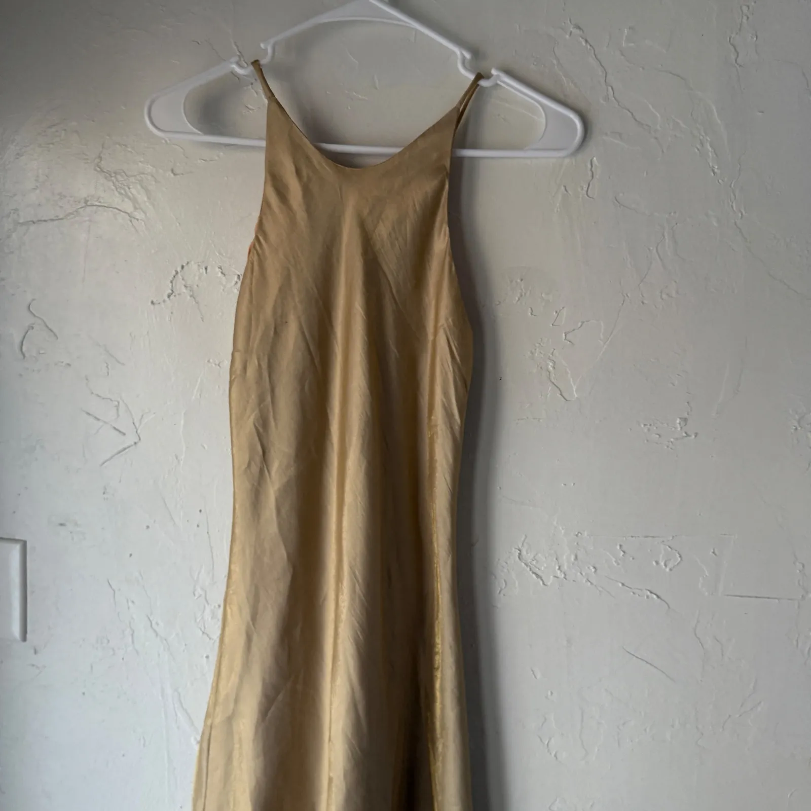 Hampton Nites Vintage 90s Y2k Satin Slip Maxi Dress Gold Spaghetti Strap Formal Size 4 - Image 3