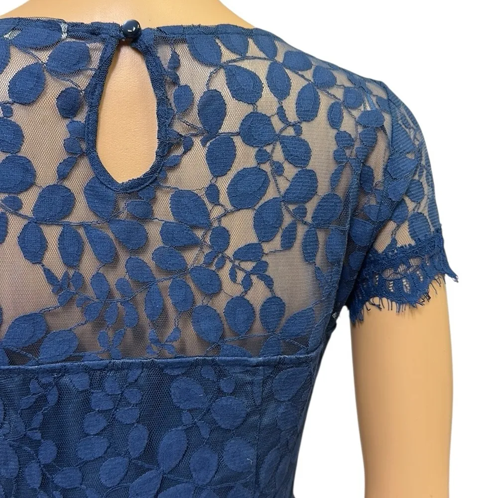 LC Lauren Conrad Blue Lace Overlay Short Sleeve Zip Side Mini Dress Womens 6 - Image 8