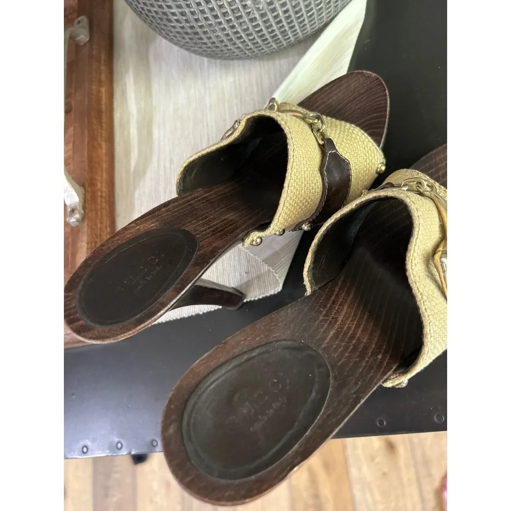 Gucci  Sand Tess D. Gomma High Heel Slides Lifford Beige Womens Size 6 - Image 7