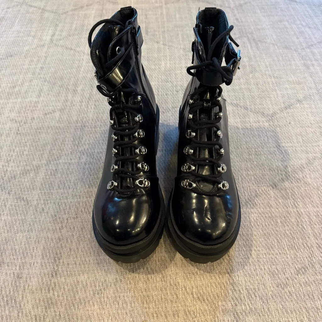 Jeffrey Campbell Czech Black Lace Up Chunky Boots 9.5 - Image 4