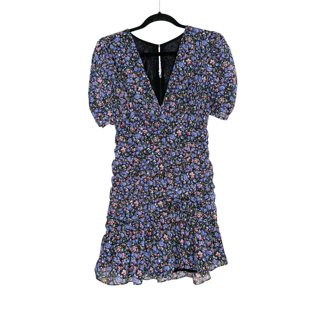 Astr The Label Shirred Floral Print V-Neck Mini Dress SMALL - Image 3