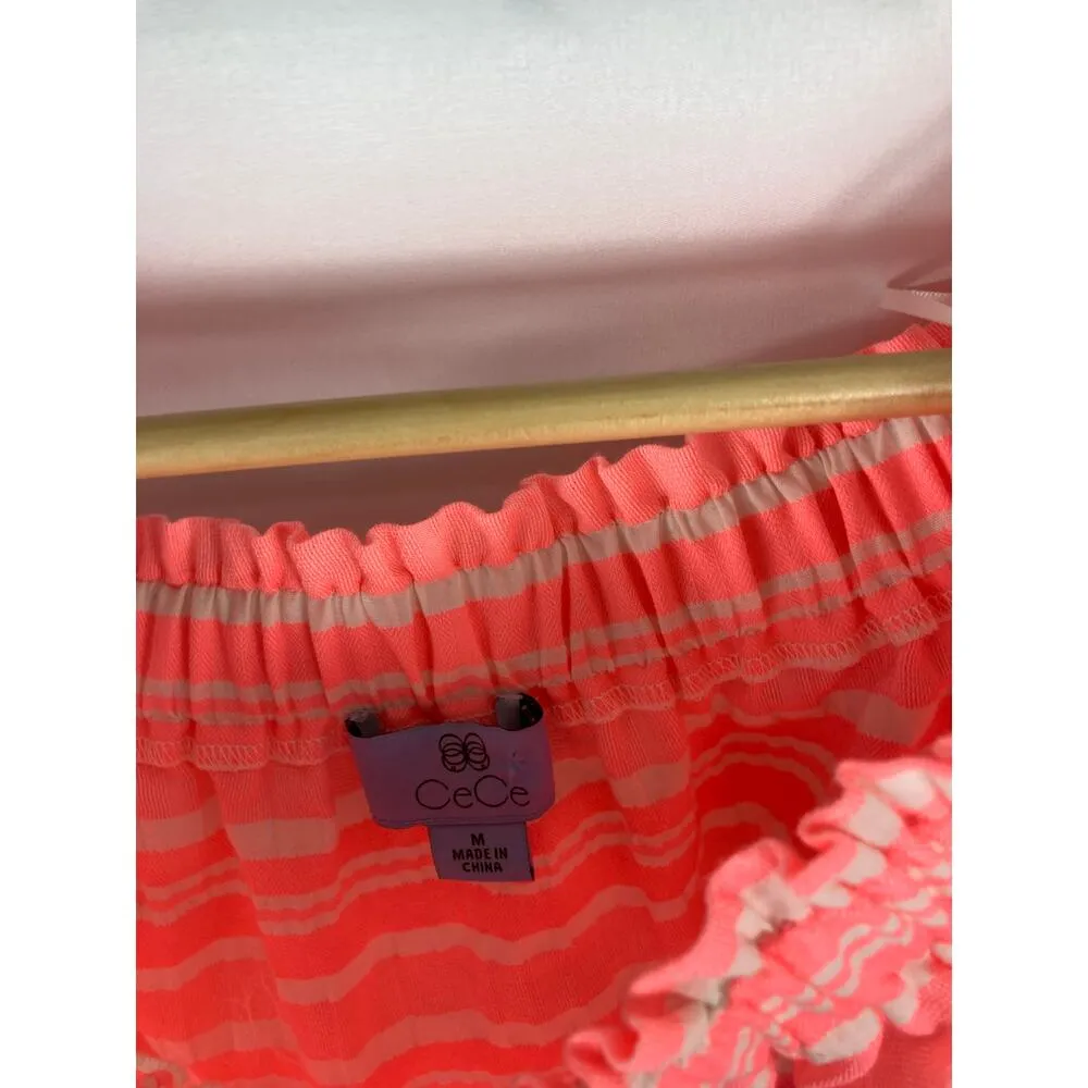 CeCe Coral Pink Off Shoulder Short Sleeve Blouse Size Medium - Image 3