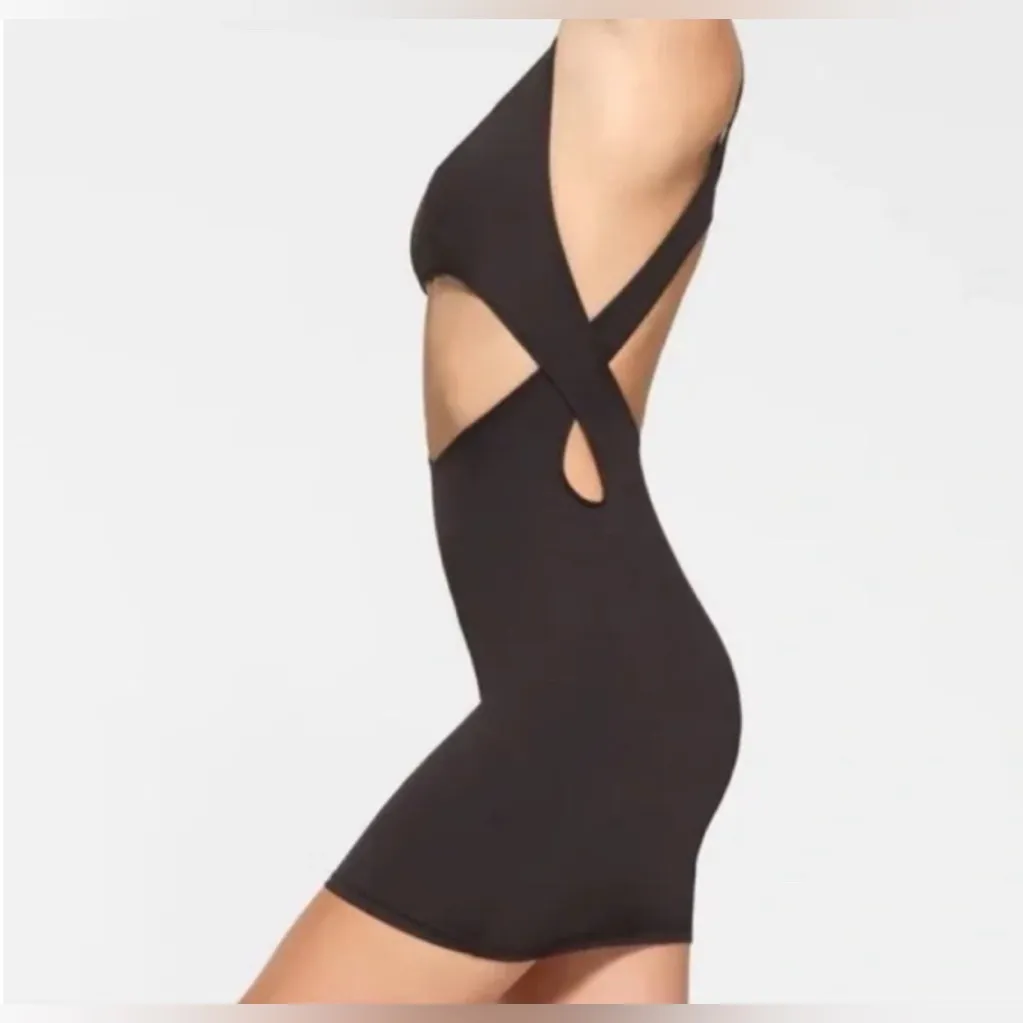 SKIMS Signature Swim Cut Out Tank Mini Beach Dress in Black.  Size Small - Image 2