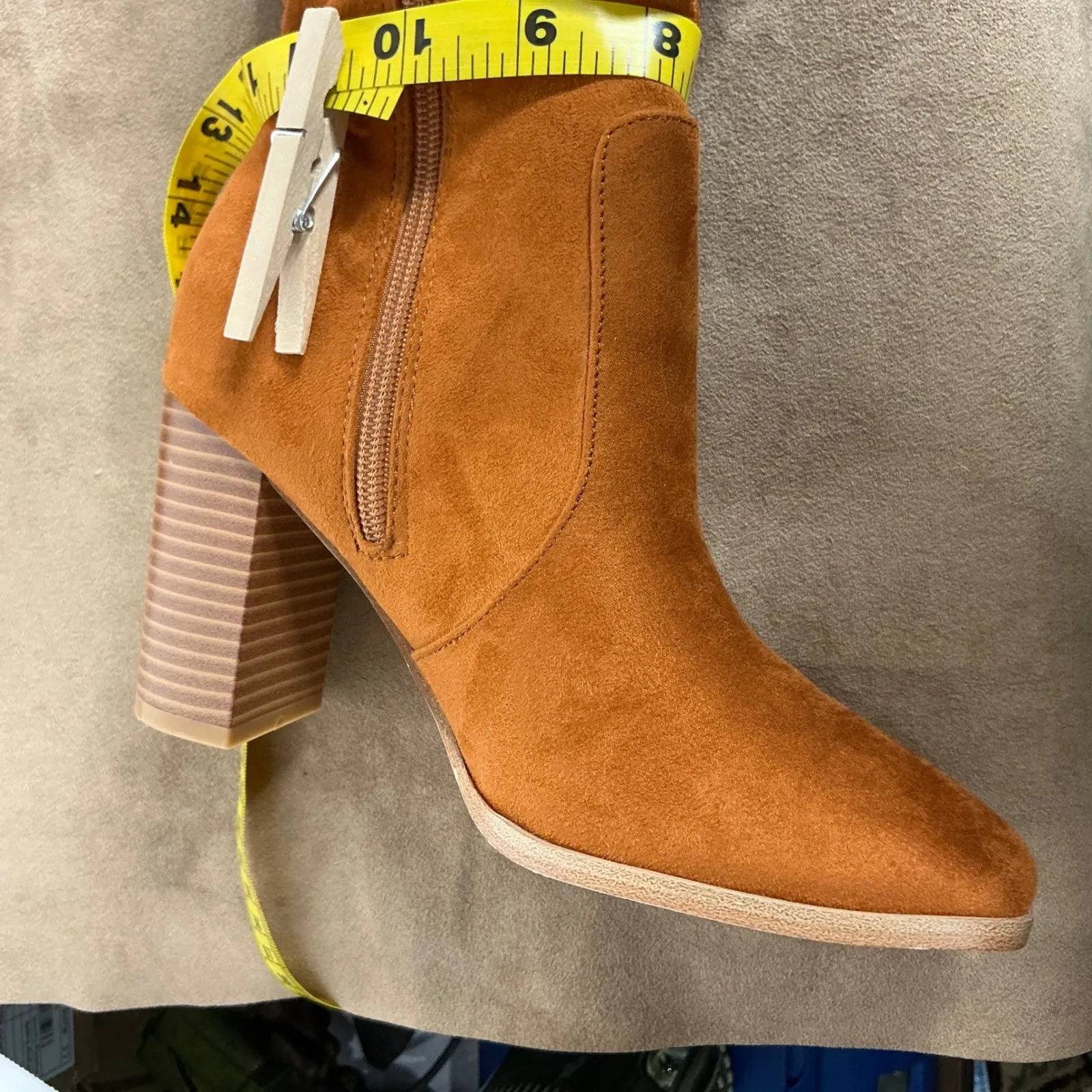 Boho Slouchy Knee High Boots Camel Brown Faux Suede Block Heel Womens 5 - Image 7