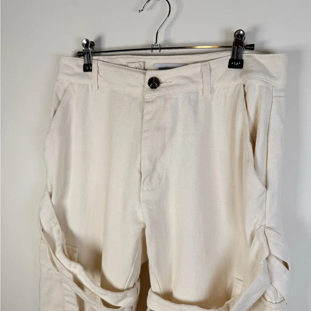 Maniere De Voir Cream Utility Cargo Pants Wrap Strap Detail Wide Leg - Image 3