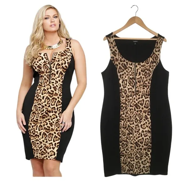 Torrid Dress Womens 2 Leopard Color Block Round Neck Sleeveless Mob Wife Black - Image 2