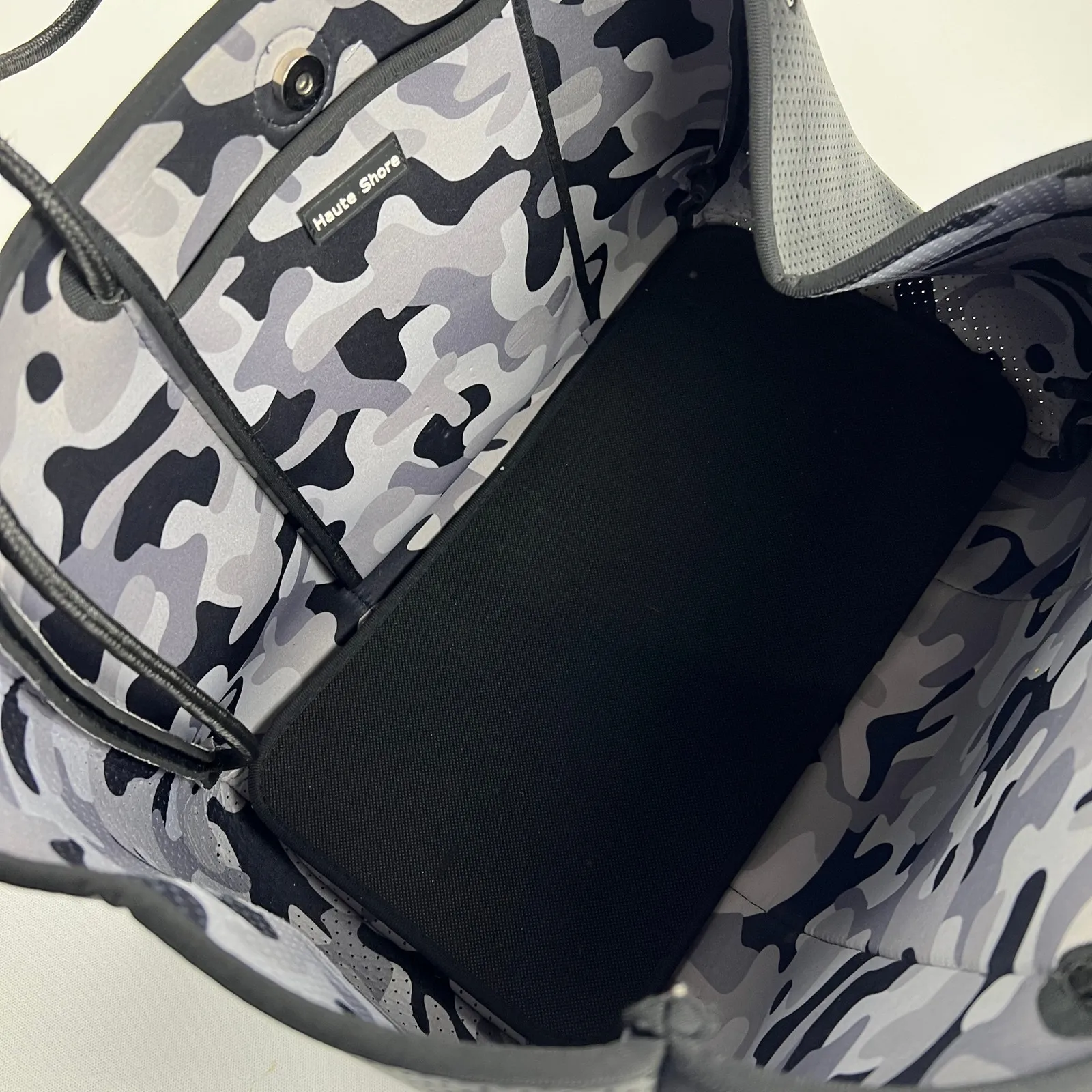 Haute Shore Greyson Neoprene Large Tote Black Camouflage Braided Straps Snap Top - Image 7