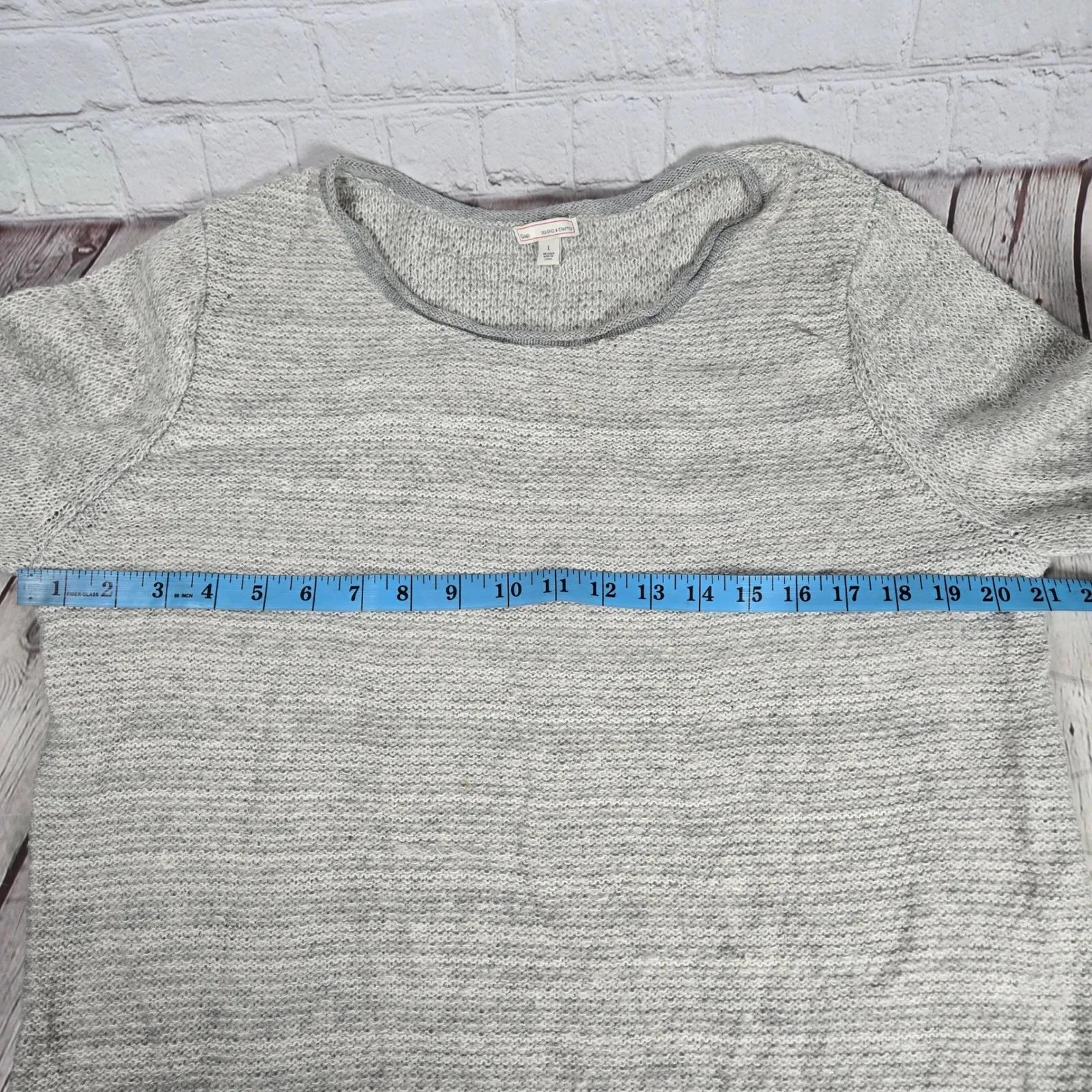 Gap Women Oatmeal Heather Grey Wool Blend Stripe Knit Sweater Long Sleeve Size L - Image 7