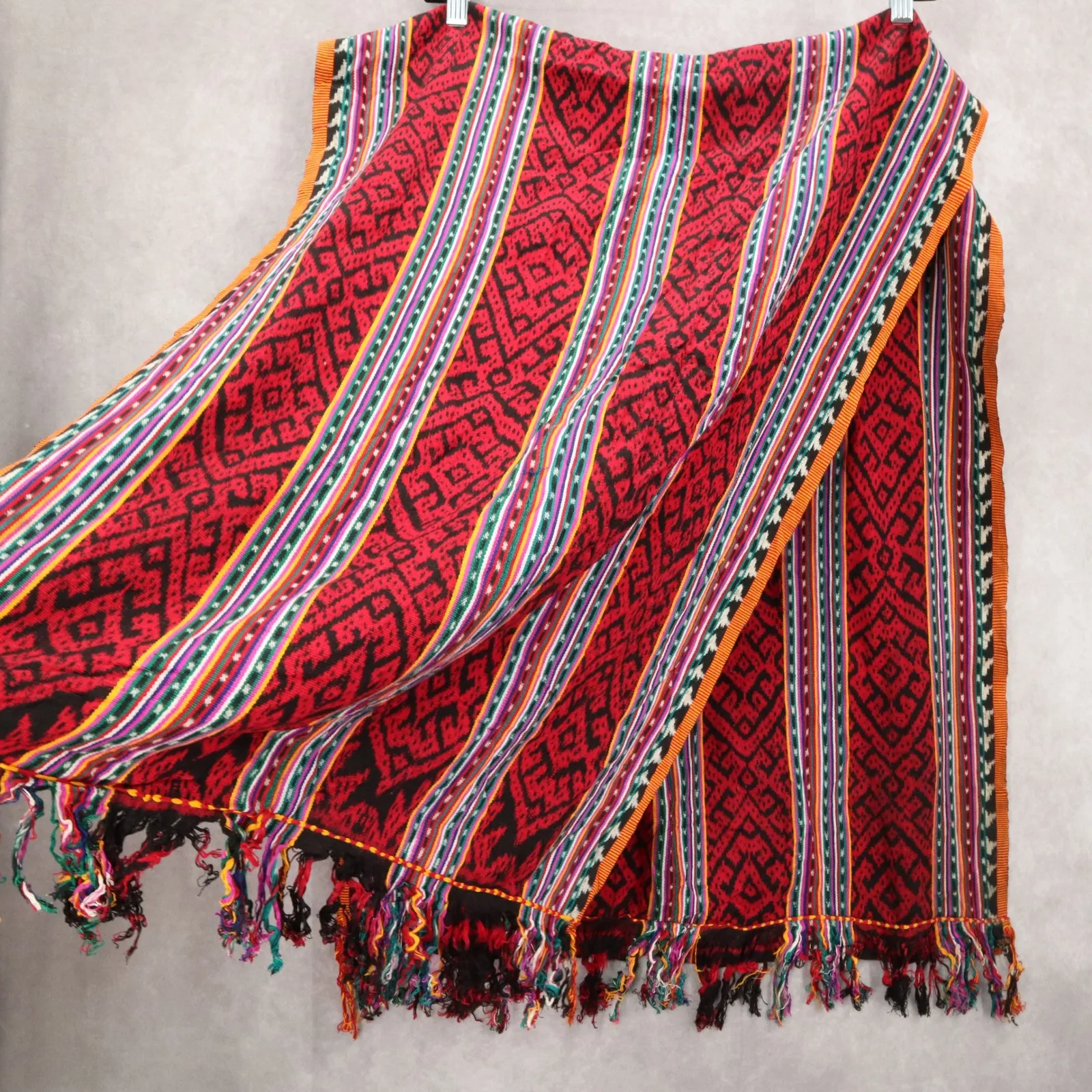 Red Tassel Geometric Rectangle Tribal Boho Shawl Wrap Scarf - Image 2