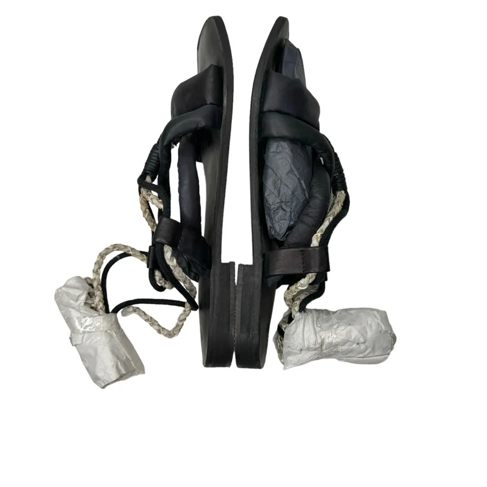 Free People Leather Wrap Sandal in Black and Cream 36.5 US 6.5 - Image 6