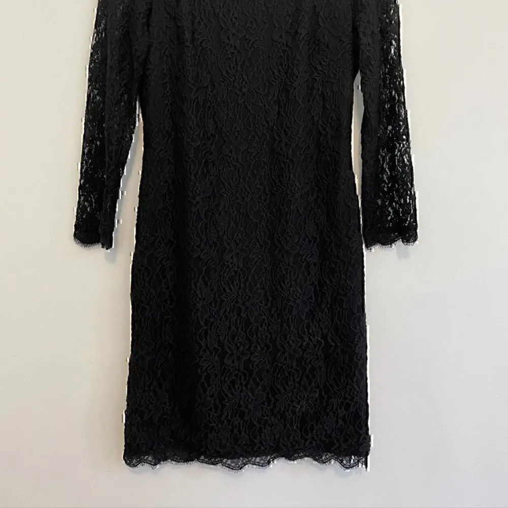 ADRIANNA PAPELL Black Lace Square Neck / V V-Neck Back 3/4 Sleeve Sheath Dress 4 - Image 7