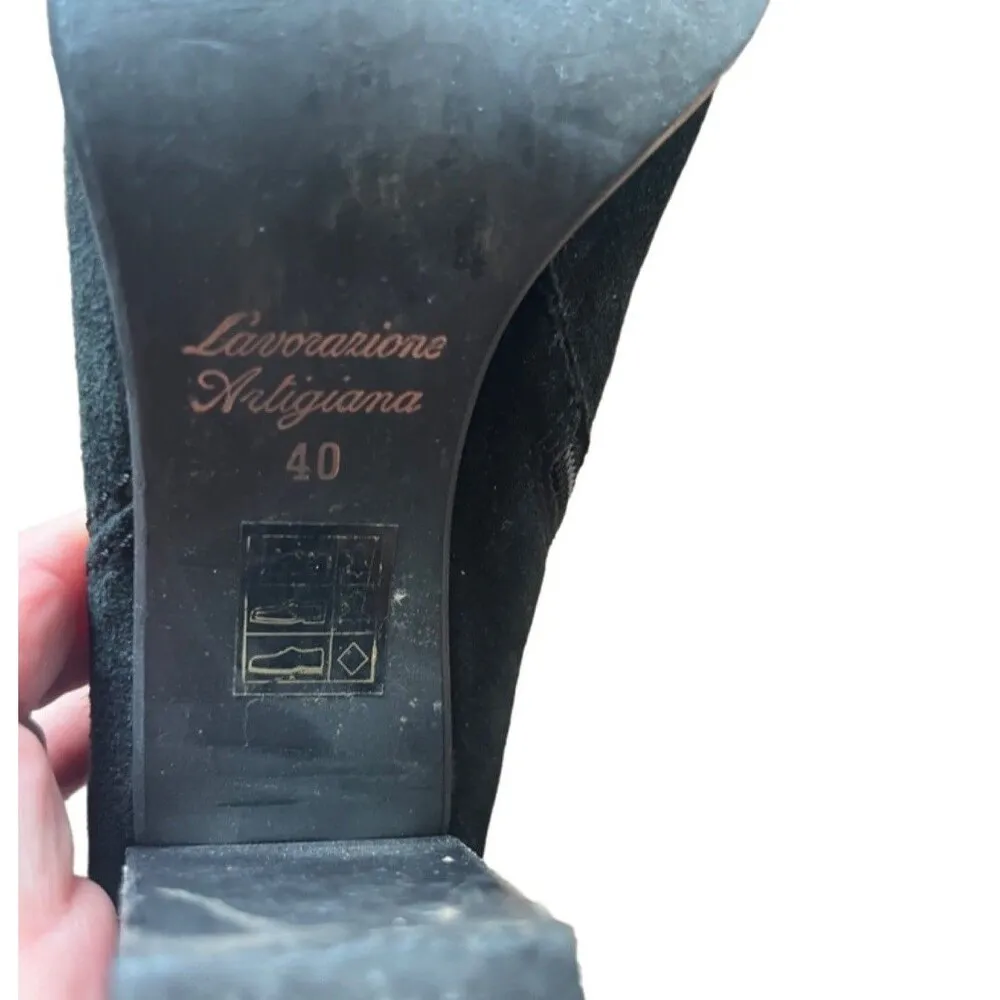 Lavorazione Antigiana Black Suede Heeled Tall Boots Size 40 - Image 9