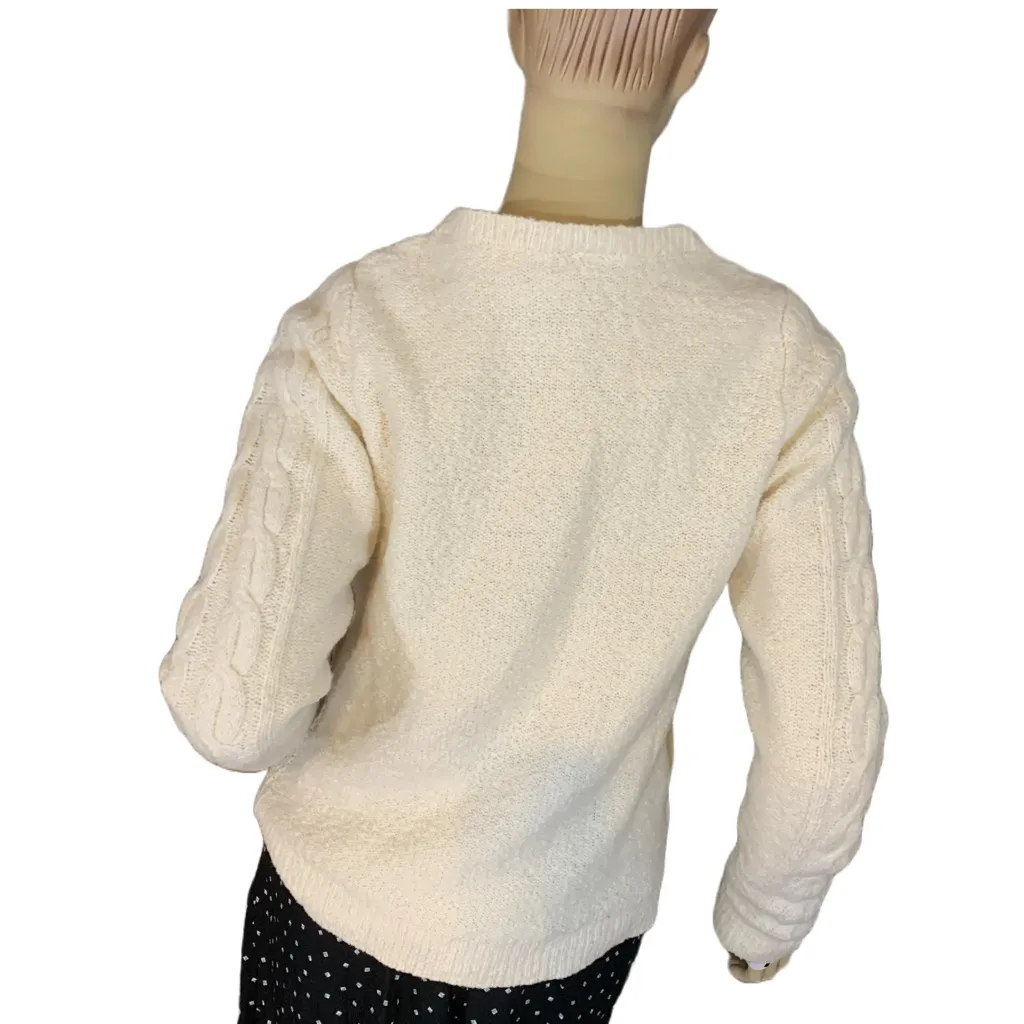 ANN TAYLOR CREAM CABLE KNIT COTTON & WOOL BLEND CREW NECK SWEATER (S) - Image 3