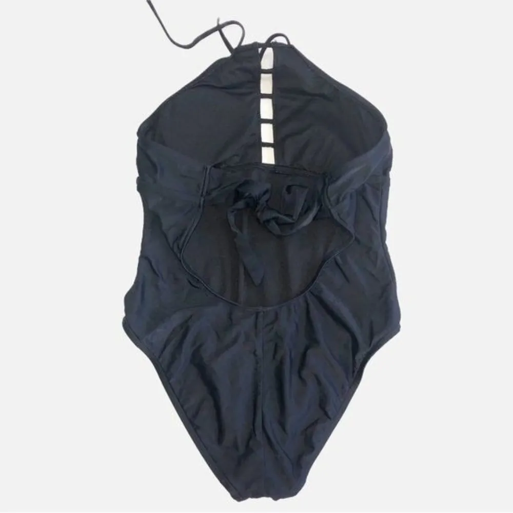 Swimsuit One Piece Size Large Floral Embroidered Pink Purple High Cut Mossimo - Image 3